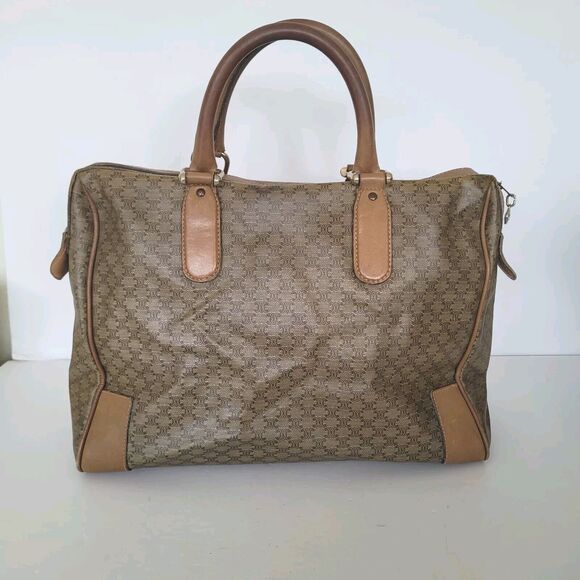 Celine Macadam Vintage Boston Bag Handbag Duffle Large Retro Brown - Picture 2 of 15